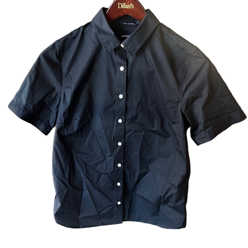 Lands' End Navy Short Sleeve Button Down Shirt 10